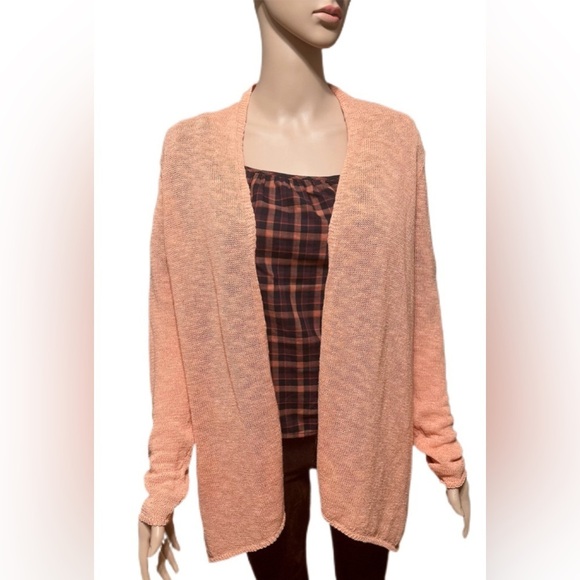 Eileen Fisher Knit  Women Cardigan XS Coral  Open Front Linen Cotton - Picture 1 of 7